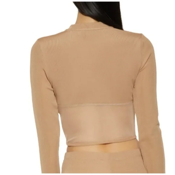 Long Sleeve NWOT Ribbed Knit Mesh Crop Top - Picture 3 of 5